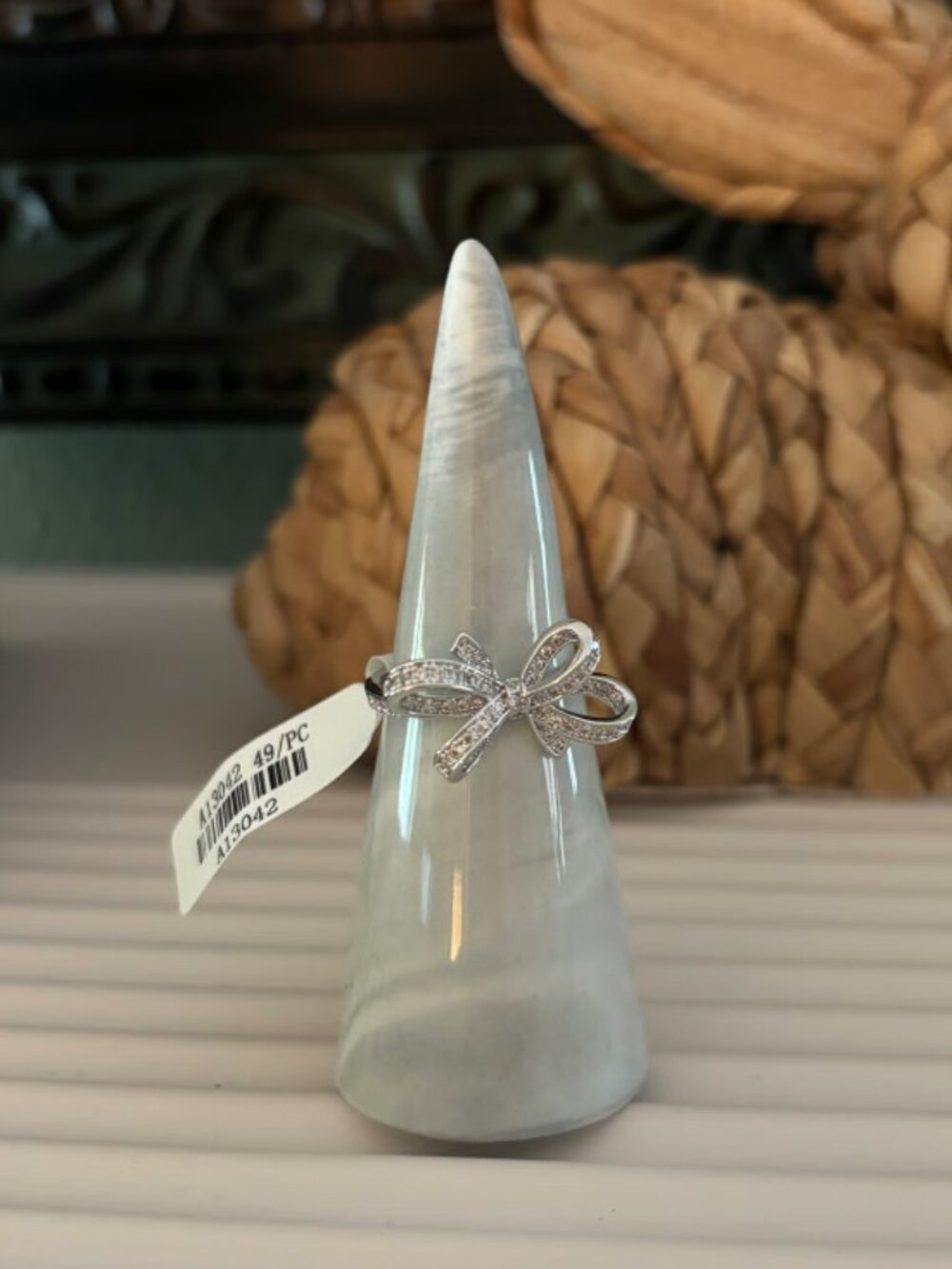 Rhodium Plated CZ Bow Ring